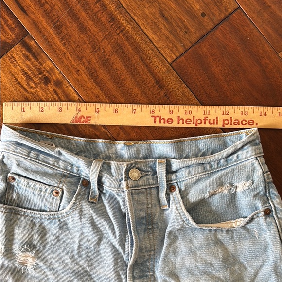 Levi’s | 501 Light Blue Ripped distressed denim Jean Shorts - Picture 3 of 10
